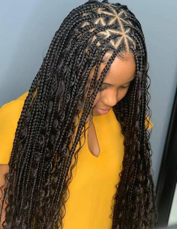 Long box braids with curls (bohemian braids)