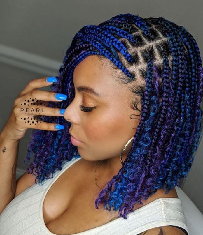 Small Box Braids with Blue Ombre