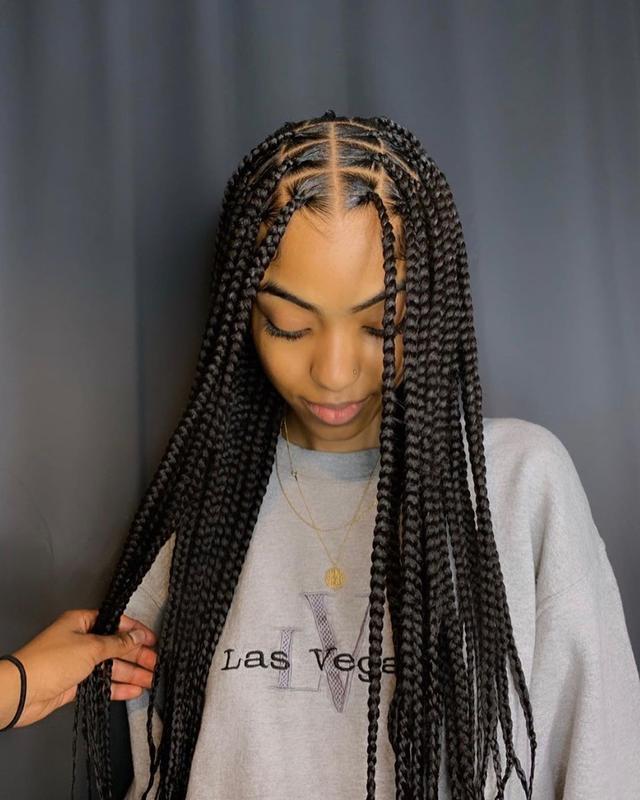 Long middle part braids