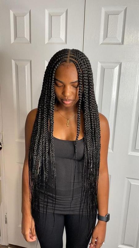 Long middle part braids