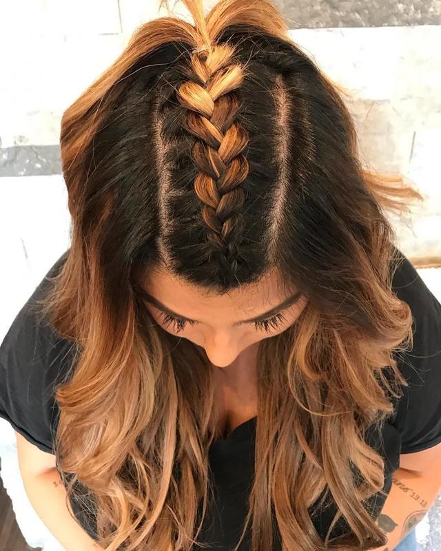 Long middle part braids