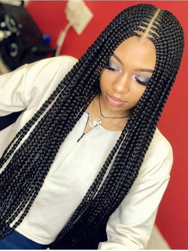 Long middle part braids